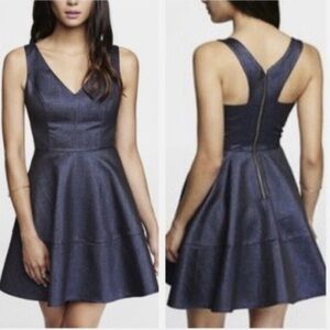 Express Sleeveless V-Neck Fit-and-Flare Dress in Blue, Size 12, New Without Tag